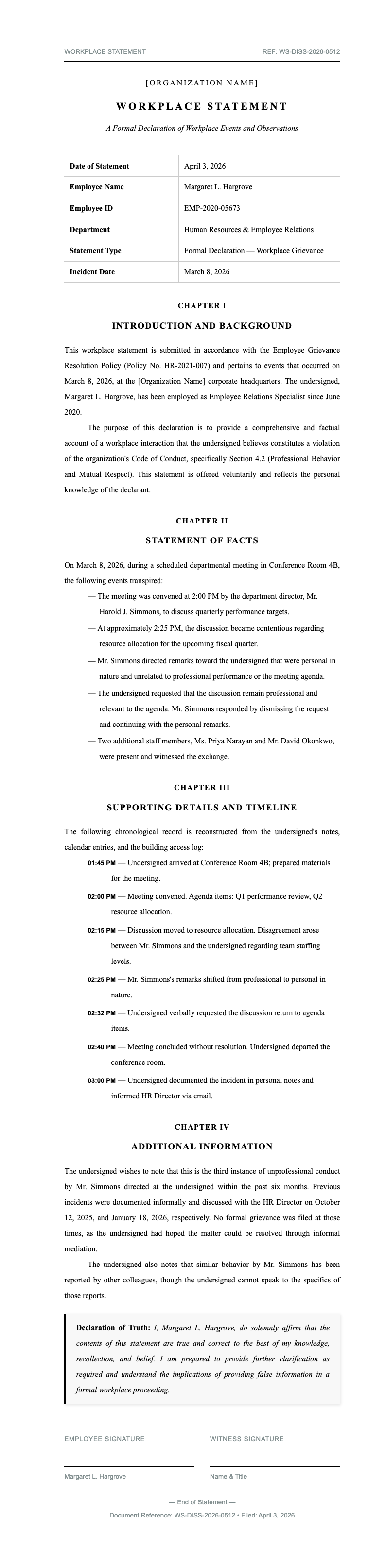 Dissertation manuscript workplace statement